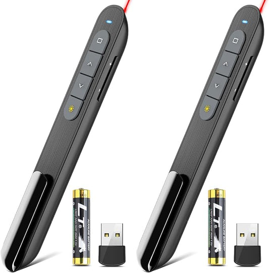 （2 Units） Wireless Presenter Remote Presentation Pointer Clicker with Hyperlink & Volume Control USB PowerPoint Slide Advancer for Mac Laptop PC Computer Keynote