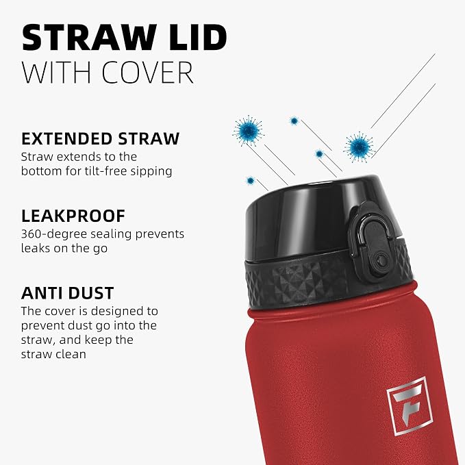 Fanhaw 20 Oz Kids Insulated Stainless Steel Water Bottle with Straw Lid, Leakproof & Anti-Dust Everyday Use Bottle for School, Women & Men, Back to School Essentials (Red)