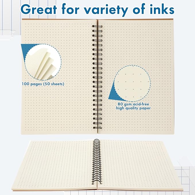 Epakh 6 Pack Spiral Notebooks A5 Bulk Back to School Hardcover Spiral Journal Notebook 5.5 x 8.3 Inch, First Day of School Journal Paper Notebook for Writing, 50 Sheets 100 Page (Dotted,Brown)