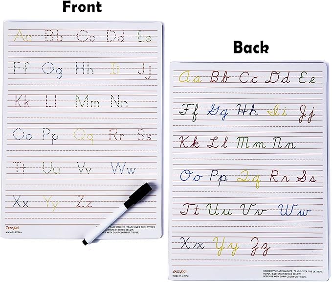 Handwriting Practice Letter Tracing for Kids: Board for Cursive & Printing Style with Dry Erase Marker for Preschooler - Reusable Wipe Clean ABC Alphabet Learn to Write, 8.3 x 11 Inches