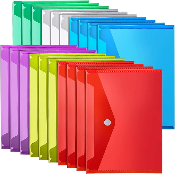 LEOBRO Plastic File Folders for Documents, 20 PCS Plastic Envelopes, Reusable File Folders File Bags Document Holder, Document Files, A4 Size