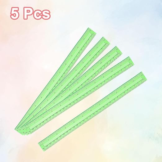 HARFINGTON 5pcs Plastic Rulers 12" (30cm) Clear Straight Ruler Measuring Tool Inches and Centimeters for Home Office Classrooms Drafting, Clear Green