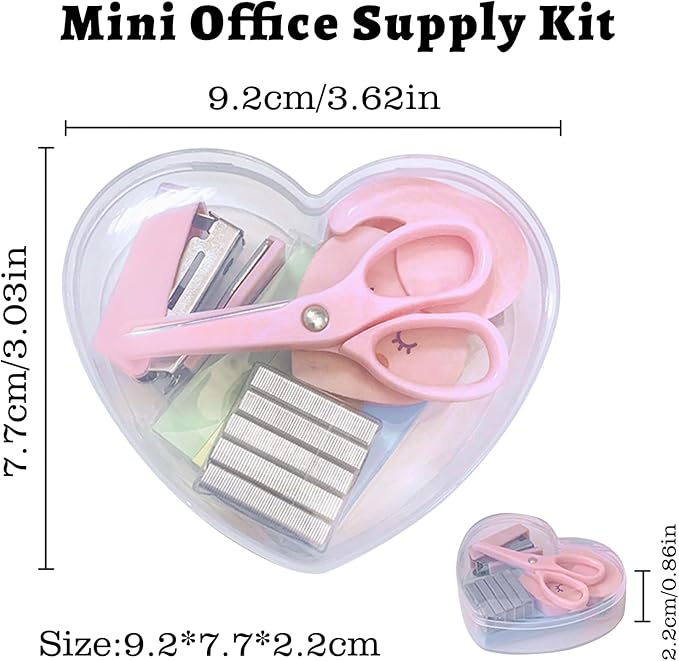 6 Pack Mini Office Supply Kits Mini School Supplies – Includes Mini Stapler,Scissors, Note Paper, Eraser, Tape Dispenser (Heart)