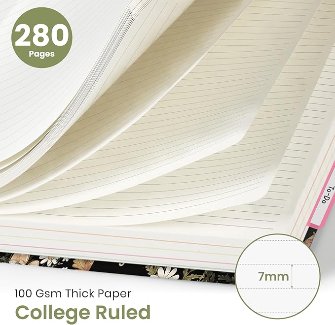 Large Spiral Notebook with Dividers & Tabs, 8.5" x 11" Hardcover 5 Subject Notebook for Work, 280 Pages, College Ruled, Cute Journal for Women, Perfect for Study & Office Note Taking, Mushroom