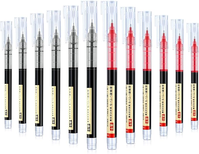Frienda 12 Pcs Rolling Ball Pen 0.5 mm Japanese Pen,Black and Red