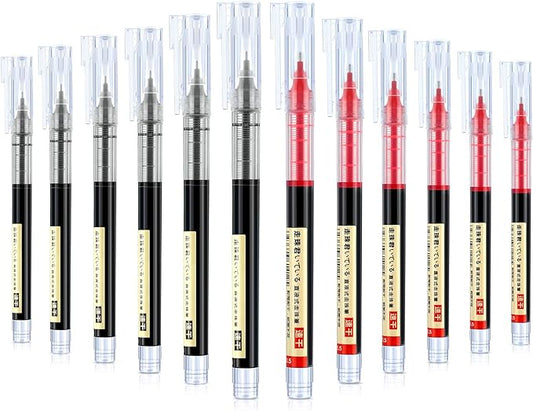 Frienda 12 Pcs Rolling Ball Pen 0.5 mm Japanese Pen,Black and Red