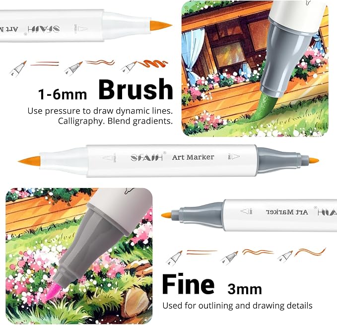 SFAIH Alcohol Markers Brush & Fine - Professional 217 Colors Set, Blending