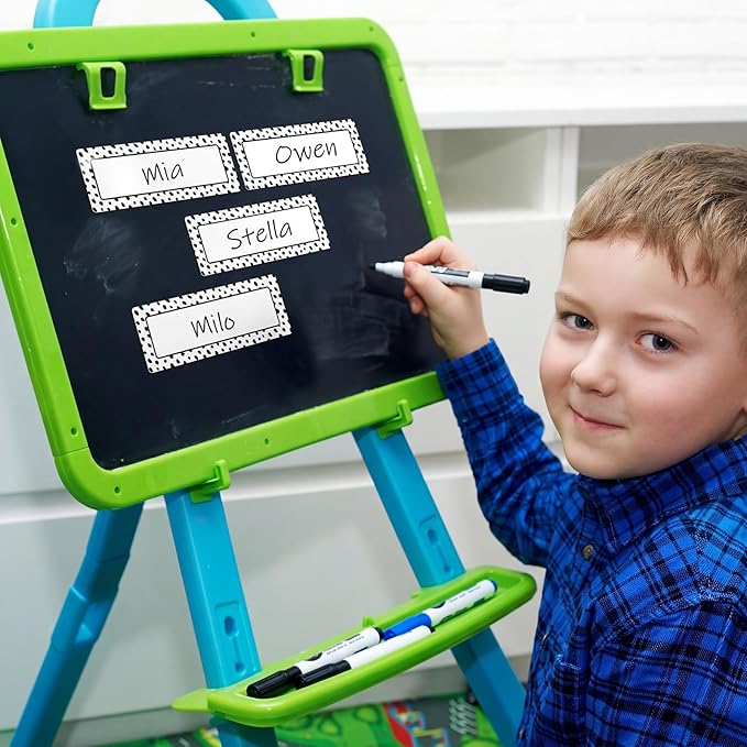 Eaasty 48 Pcs Dry Erase Magnetic Label Back to School Magnetic Name Labels Colored Black White Composition Dots Reusable Name Tag for Whiteboard Office Home(Not Include Pen)(Dots 1)