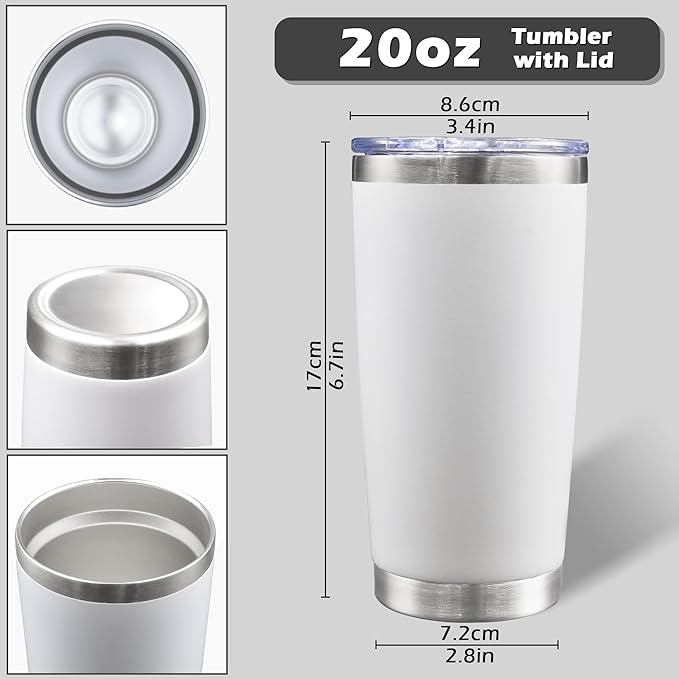 AIANJI 20oz Tumbler Bulk Stainless Steel Tumblers with Lid Vacuum Insulated Double Wall Travel Coffee Mug Powder Coated Tumbler Cup for Hot and Cold Drinks(White, 1 pack)