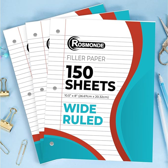 Rosmonde 1152 Pack (Pallet) Loose Leaf Paper Bulk, 172800 Sheets, Wide Ruled, Pallet of Filler Paper, 150 Sheets/Pack, 8 x 10.5", 3 Hole Punched, Thick Filler Paper, School & Office, 4-7 Days Transit