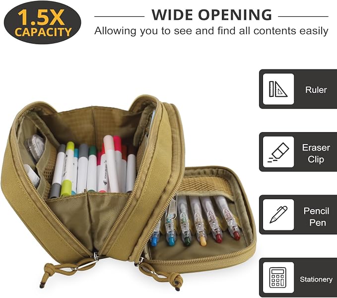 Tactical Pencil Case for Boy,Wide open Pen Pouch Bag with Handle for School | Marker Organizer Case Pen Box, Tool Bag Desk Organizer for School College Office Organizers for Kids Men Women Adult Teens