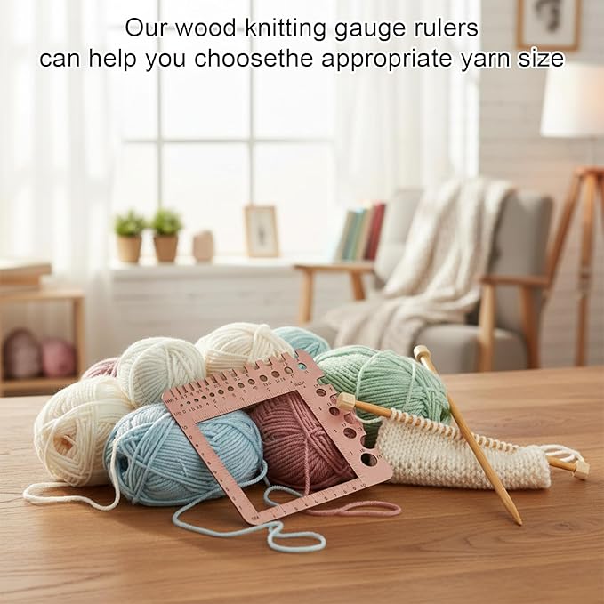 Wooden Knitting Needle Gauge Measuring Crochet Tool Gauge Measuring Tool Ruler Needle Sizer Stitch Counter Spinner Yarn Knitting Accessories for Craft