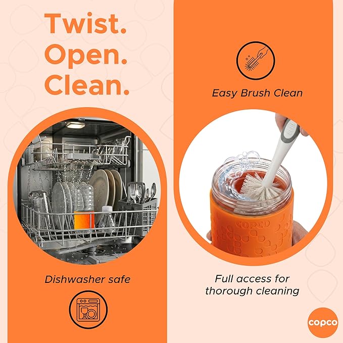 Copco Hydra 16.9 oz Water Bottle, Set of 2 – Leak Proof, BPA Free Tritan, Dishwasher Safe, Twist-Open Body, Non-Slip Silicone Grip, Perfect for Travel, Gym, Work & Outdoor Adventures (Orange)