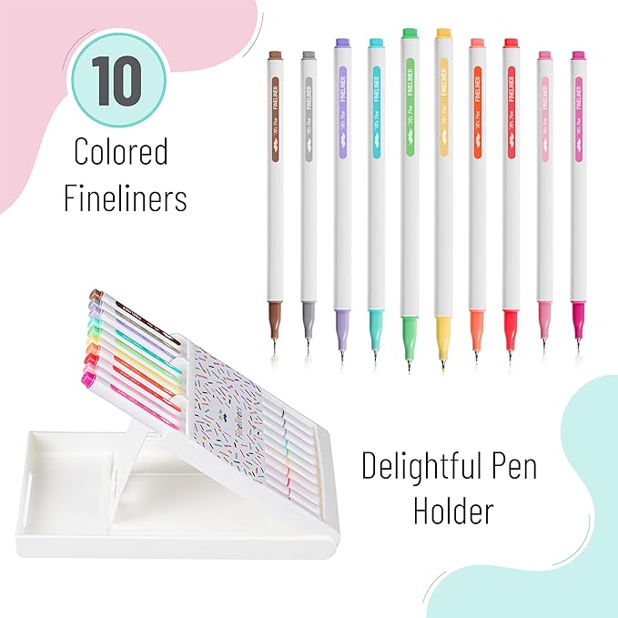 Mr. Pen- Colored Fineliner Pens with Stand, 10 Pack, Fine Point, Smooth Bible Journaling Pens for Detailed Drawing, Note-Taking, Coloring, Sketching, Planning & Art Projects, School Supplies