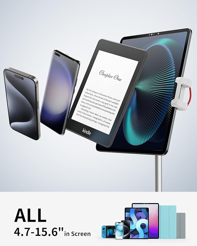 SAIJI iPad Stand for Desk - Tablet Holder Extra-Height 360° Rotating Adjustable Aluminum Alloy Cradle for 4.7"-15.6" iPhone Samsung Kindle Portable Monitor (Silver)