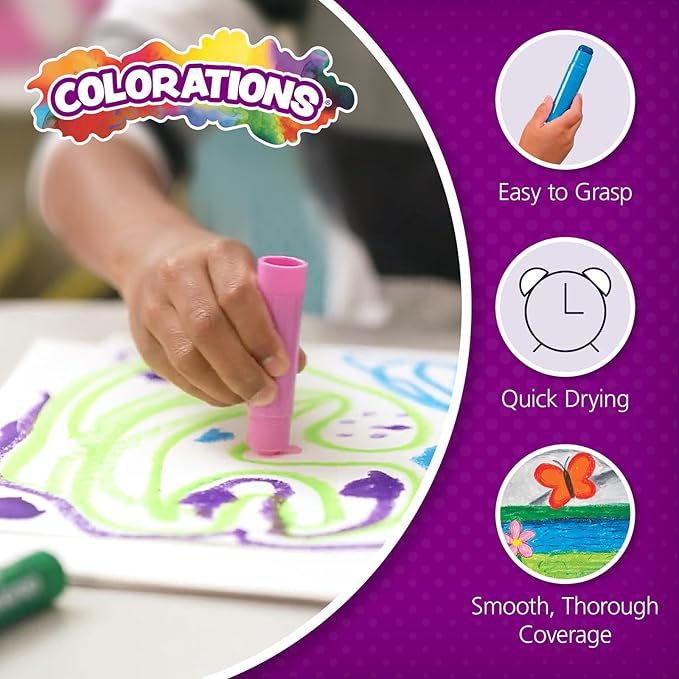 Tempera Paint Sticks, Set of 12, No Mess, Non Toxic, Quick Drying, Vibrant Colors, Kids Painting, Painting, Art, Craft, Childrens Paint Sticks, Tempera Paint Sticks for Kids, Solid