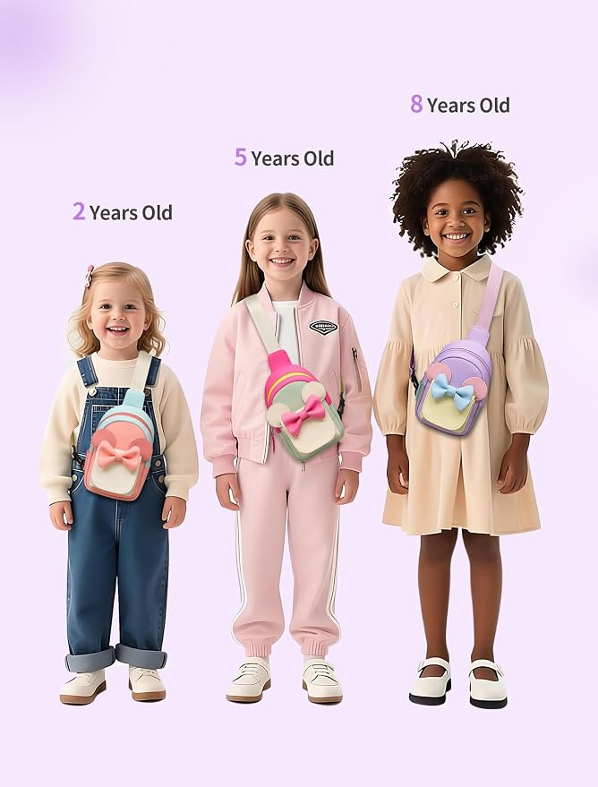 Birthday Back to School Gifts for Girls 3-8, Kids Fanny Pack Toddler Purse | Cute Fashion Sling Crossbody Bag for 3 4 5 6 7 8 Year Old Girls with Adjustable Strap. Perfect for Travel Holiday Essentials
