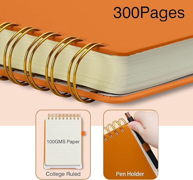 Top Spiral Notebook 5x7 Leather Steno Pad 300 Pages Hardcover Steno Notebooks Top Spiral for Work Steno NotePad, 100 GSM Thick Paper, Left Handed Notebooks for Office College School,Brown