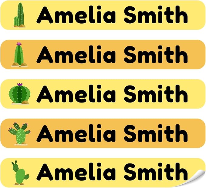 100 Pcs Personalized Name Labels for School Supplies Custom Waterproof Name Stickers Customized Daycare Water Bottles Pencil Labels(Cactus)