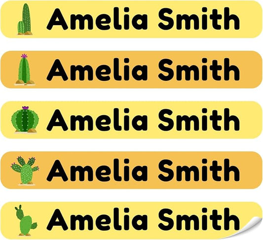 100 Pcs Personalized Name Labels for School Supplies Custom Waterproof Name Stickers Customized Daycare Water Bottles Pencil Labels(Cactus)
