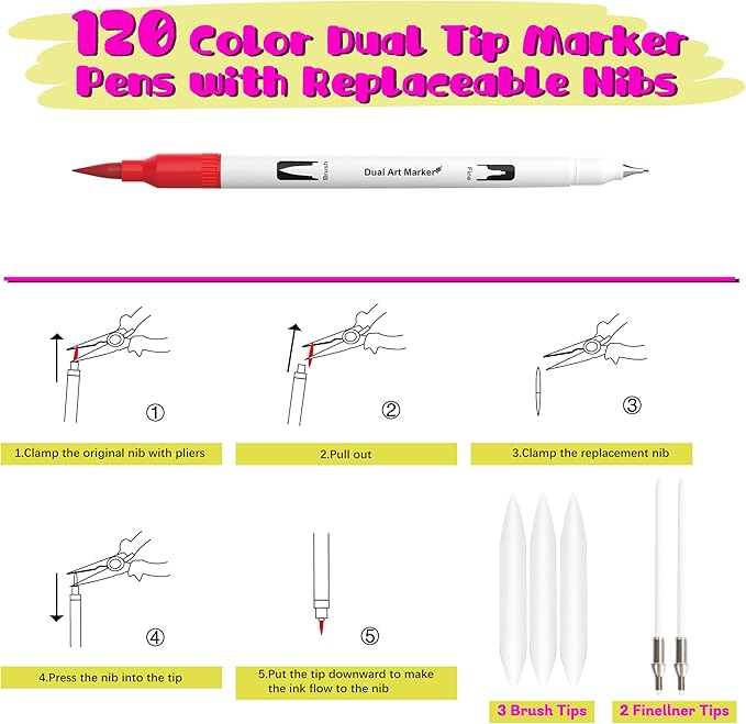 Halobios 120 Color Dual Tips Brush Pens, Fine and Brush Tip Markers with Swatch Card for Adult Coloring, Art Markers Set for Journaling Calligraphy Drawing Sketching Doodling Illustrating