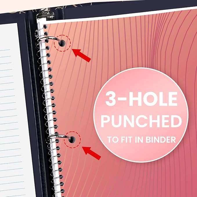 Oucaru Spiral Notebook College Ruled, 3 Pack, 1 Subject, 70 Sheets 8-1/2" x 10", 3 Hole Punched, Lined Journaling Notebooks, for Writing, Home & Office, School Supplies