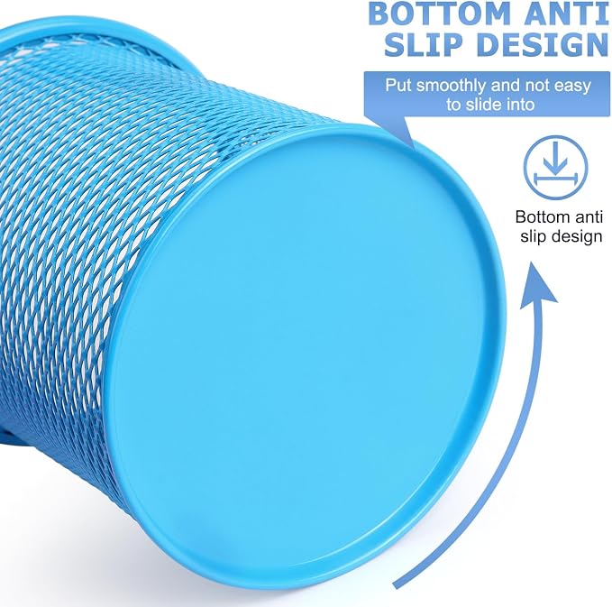 Tamaki Pen Holder Cup for Desk, Wire Mesh Pencil Cup Holder, Blue | Pen Cup for Desk Office Pen Organizer