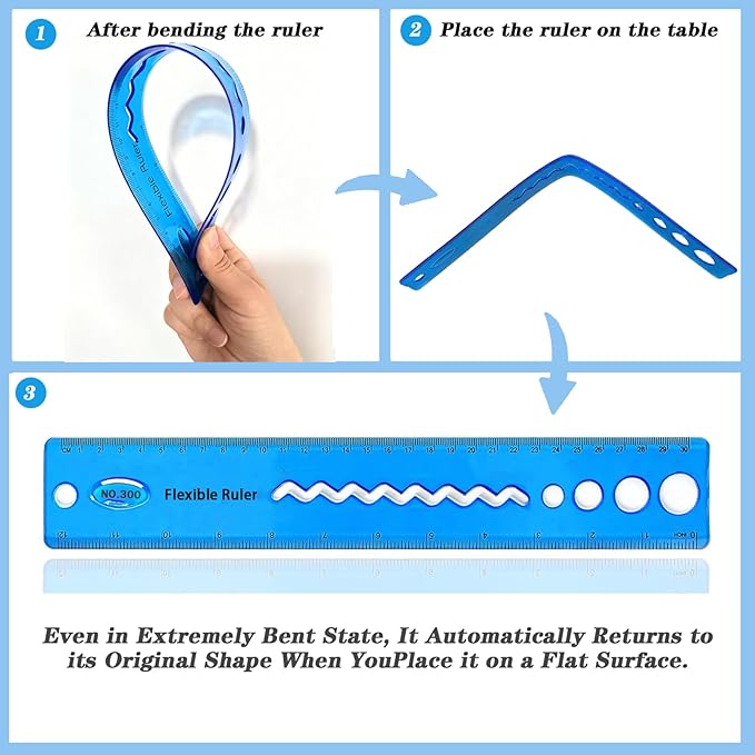 2 PCS Flexible Ruler, 12inch/30cm Plastic Clear Bendable Soft Ruler, Shatterproof Flat Rulers for School, Classroom, Office Supplies
