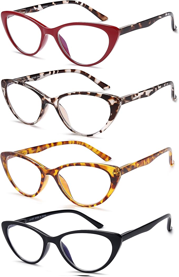 EYEURL 4-Pack Cat Eye Reading Glasses for Women Blue Light Blocking Fashion Computer Glasses Anti-Glare Cat Eye Readers For Women,1.25