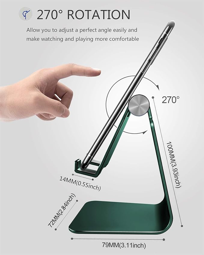 CreaDream Adjustable Cell Phone Stand, Phone Stand, Cradle, Dock, Holder, Aluminum Desktop Stand Compatible with Phone 13 12 11 Pro Max Charging, Accessories Desk, All Mobile Phones, Midnight Green
