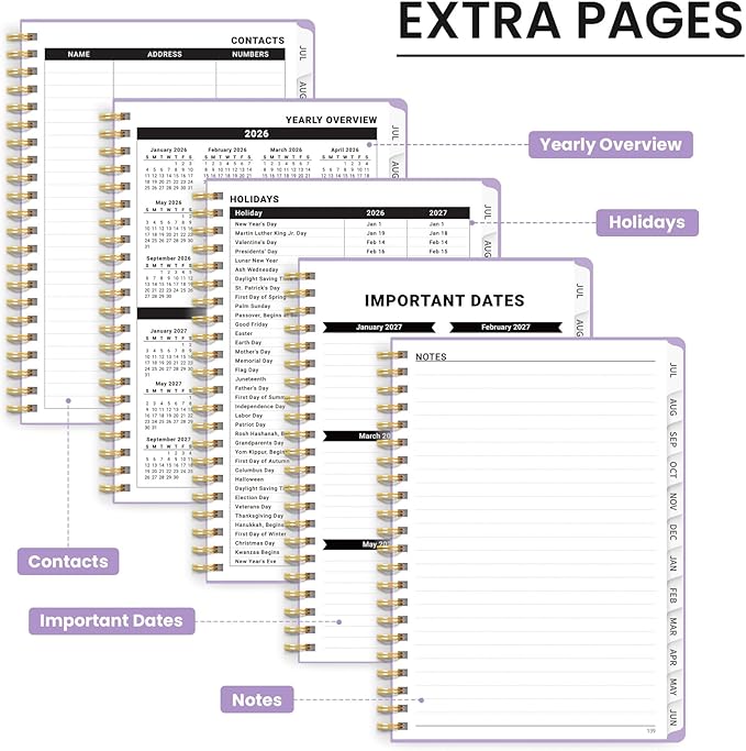 Planner 2026-2027 for Women & Men, Academic Monthly and Weekly Calendar Planner, Jul 2026 - Jun 2027, A4 (8.5" x 11"), Teacher Student Planning Book with Tabs, Ideal for Office School Supplies - Lilac Purple