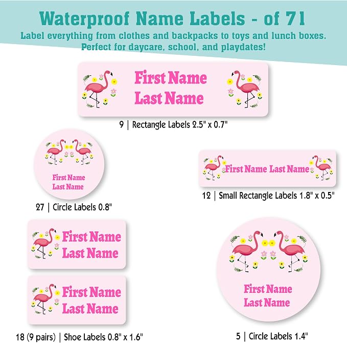 Personalized Daycare Name Labels for Kids (71 Labels) - Custom Durable Waterproof Name Stickers for Clothing Tags, Water Bottles, Lunch Boxes, and School Supplies - Dishwasher, Washer