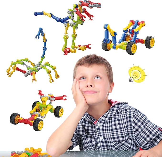 Caferria Kids Building Kit STEM Toys, 110 Pcs Educational Construction Engineering Building Blocks DIY Learning Set for Ages 3-10 Year Old Boys Girls, Best Gift for Children Creative Games Fun Play