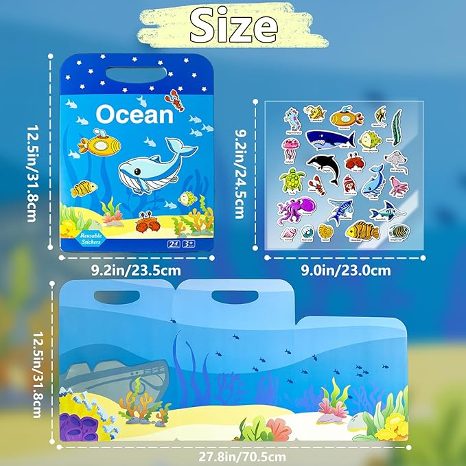 Reusable Sticker Books for Toddlers 1-3, Puffy Stickers Book for Kids Ages 2-4, Toddler Travel Essential Activities Toys for Boys Girls Birthday Christmas - Ocean, Vehicles and Space (3 Set)