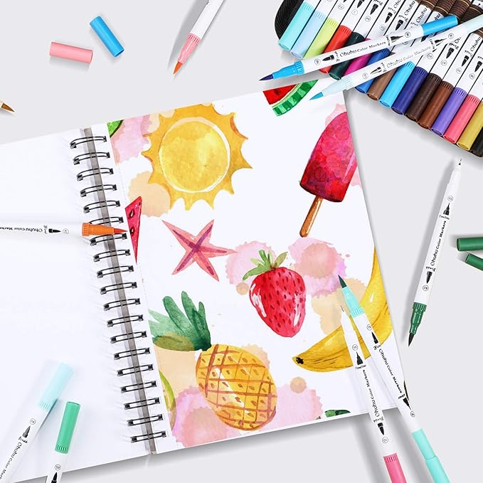 Ohuhu Marker Pads Art Sketchbook, 7.6"x10" Large Paper Size, 120 lb/200 gsm Heavy Smooth Drawing Papers, 60 Sheets/120 Pages, Spiral-Bound Sketch Book for Alcohol Markers Christmas Gift