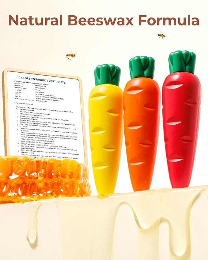 JUPITEARTH Carrot Crayons for Kids 18 Colors, Non Toxic Beeswax Crayons for Toddlers 1-3 with 30-Page Coloring Book & Stickers & 120 PDF Pages, Mess-Free Coloring for Kids Art Supplies Gift
