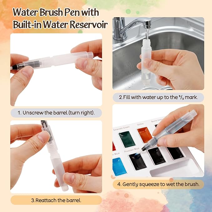 Watercolor Workbook for Beginners-Water Color Books Paint Set with 12 Original Patterns,Water Coloring Book with 12 Colors&Brushes,Arts&Crafts Birthday Gifts(Seaside)