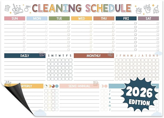 Magnetic Cleaning Schedule and Checklist Dry Erase Board - Reusable Cleaning Schedule for Home, Kitchen & Bathroom | Weekly & Monthly Chore Chart for Adults, Strong Magnet, Easy Erase