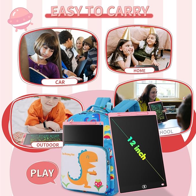[2 Pack] Genialba LCD Writing Tablet 12-Inch Colorful Doodle Board, Toddler Learning Educational Toys Gifts for 3-8 Years Old Girls and Boys, Electronic Drawing Pad for Kids (Pink&Purple)