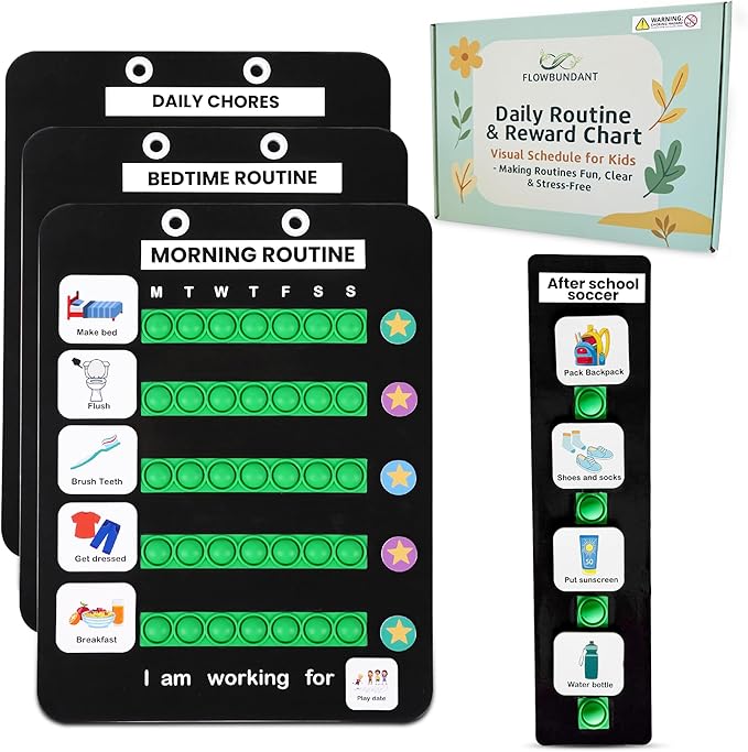 Visual Schedule for Kids, Magnetic Chore Chart & Reward System for Home, Toddler Daily Routine Board with 100 Picture Cards, Goal Magnets, Behavior Chart for Morning & Bedtime