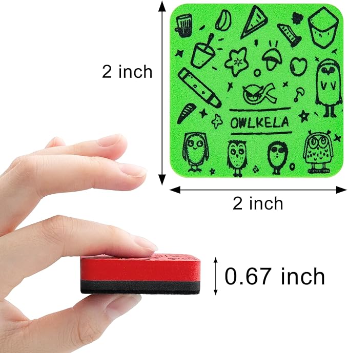 OWLKELA 30Pcs Dry Erase Erasers, Magnetic Whiteboard Eraser, Mini Whiteboard Cleaning Pads for Classroom, Office and Home, Red&Green
