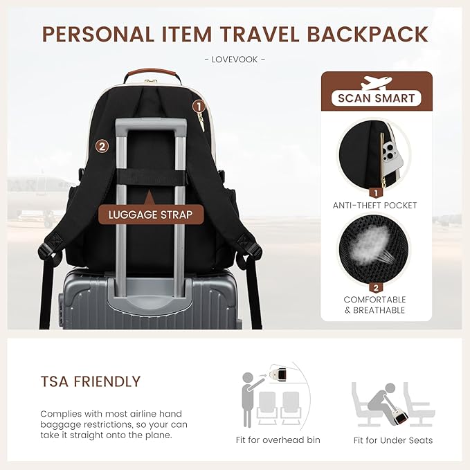 LOVEVOOK Laptop Backpack for Women with Pouch Pocket for Large Capacity Cup,18 Inch Teacher Nurse College Work Backpack Purse,Waterproof Laptop Bag Computer Back Pack for Travel, Khaki-Coffee-Black
