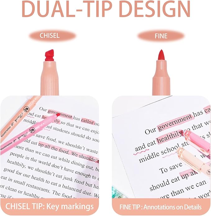 Pink Highlighters, 5 Pack Aesthetic Bible Highlighters No Bleed, Pastel Highlighter Assorted Colors, Cute Highlighter Dual Tip For Journaling Supplies