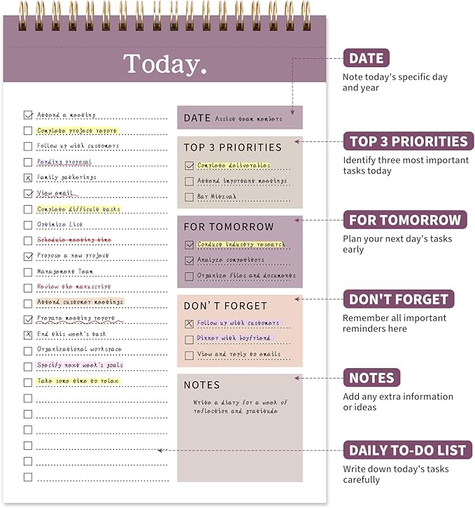 104 Pgs To Do List Notepad, 52 Undated Sheets Duplex-printed Daily Planner For Work Home School Office Desk Accessories Supplies & Goal Setting Tasks -Purple
