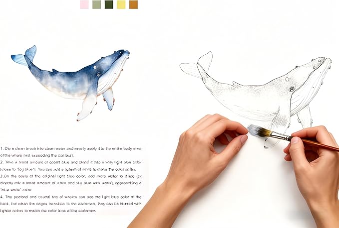 12 Colors Watercolor Book with Paint，Beginner Watercolor Workbook Kit, Watercolors Workbook (Underwater -12 Colors)