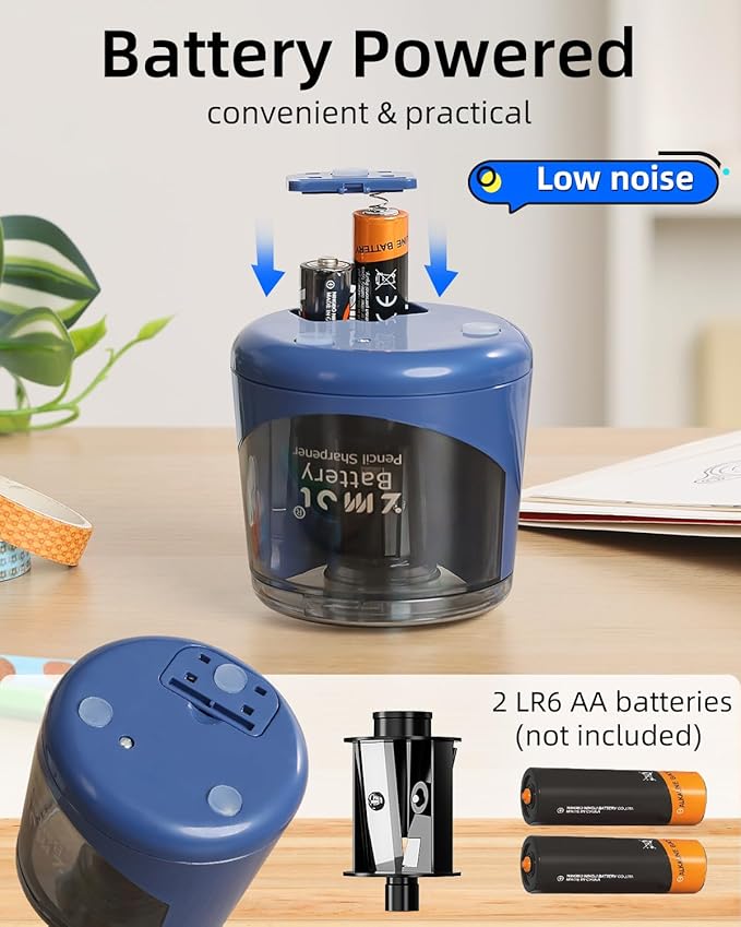 ZMOL Battery Powered Electric Pencil Sharpener,Small Battery Operated Colored Pencil Sharpeners Portable for Kids,Fast Sharpen, Suitable for No.2/Colored (6-8mm), School/Classroom/Office/Home Blue