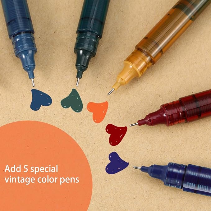 Frienda 12 Pcs Rolling Ball Pen 0.5 mm Japanese Pen,Retro Colors and Black
