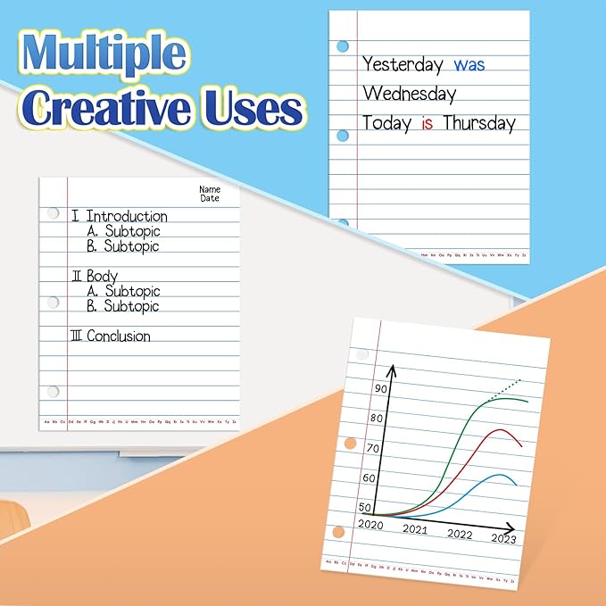 Aizweb Giant Magnetic Lined Notebook Paper,2 Dry Erase Sheets,Total Area 17" x 21.5",Handwriting Practice for Classroom Whiteboard,Chart Paper Teacher Must Have Homeschool Teaching Supplies