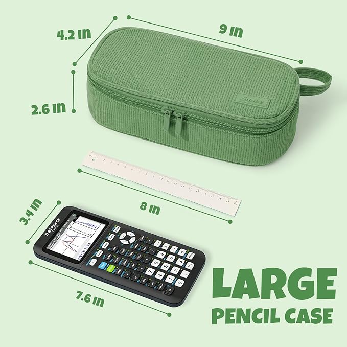 SUNEE Cute Pencil Case, Large Capacity Pencil Pouch, Soft Corduroy Pencil Bag, Big Storage Pen Organizer for Stationery, Aesthetic Zipper Pencil Box, Back to School Supplies for Teen Girls Boys, Green