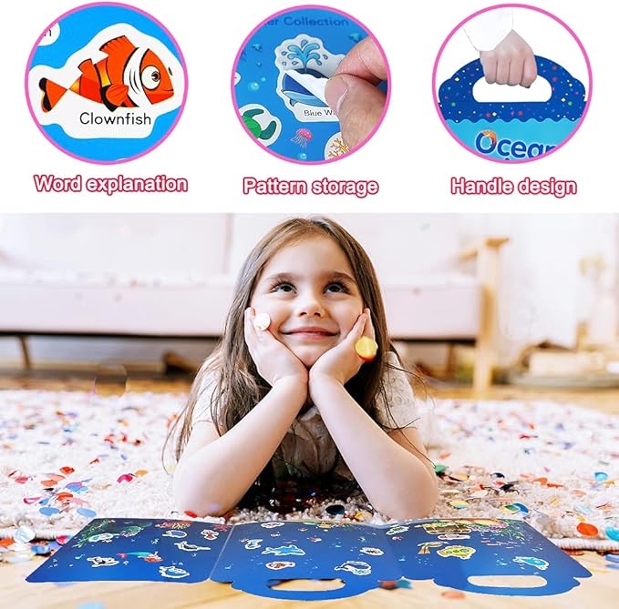 Reusable Sticker Books for Kids, 2 Sets Travel Removable Toddler Sticker Books for 3 4 5 Year Old Girls Boys Birthday Gifts Educational Learning Toys - Ocean & Zoo Animals